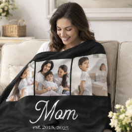 Mom Established Script Black 3 Photo Fleece Deken