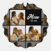 Mom Established Script Black 3 Photo Grid Ornament Kaart (Voorkant)