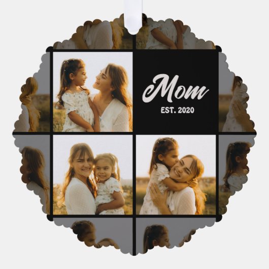 Mom Established Script Black 3 Photo Grid Ornament Kaart (Voorkant)