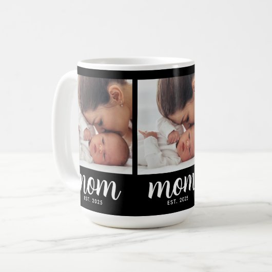 Mom Established Script Black 3 Photo Koffiemok (Voorkant links)