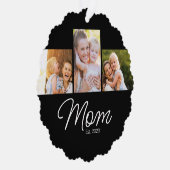 Mom Established Script Black 3 Photo Ornament Kaart (Rechts)