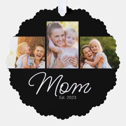 Mom Established Script Black 3 Photo Ornament Kaart (Voorkant)