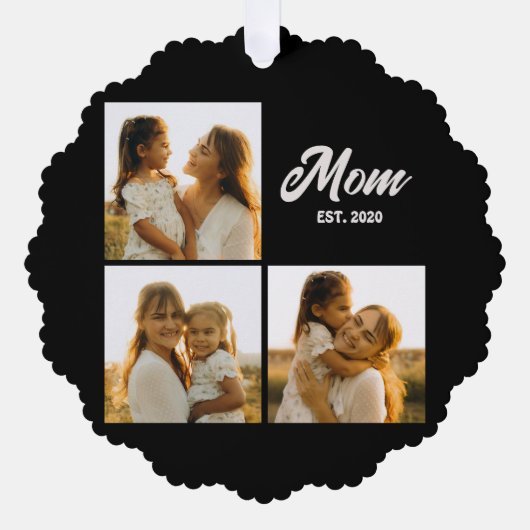 Mom Established Script Black 3 Photo Ornament Kaart (Voorkant)