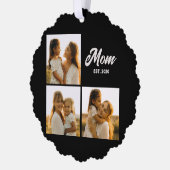 Mom Established Script Black 3 Photo Ornament Kaart (Links)