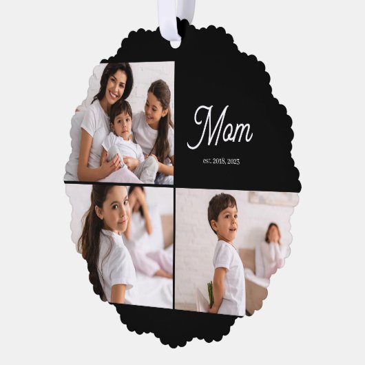 Mom Established Script Black 3 Photo Ornament Kaart (Links)