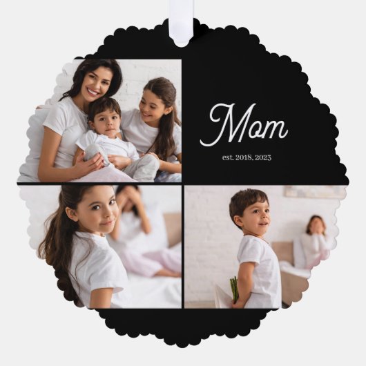 Mom Established Script Black 3 Photo Ornament Kaart (Voorkant)