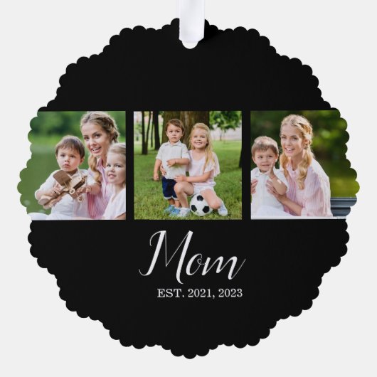 Mom Established Script Black 3 Photo Ornament Kaart (Achterkant)