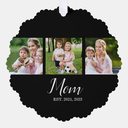 Mom Established Script Black 3 Photo Ornament Kaart (Voorkant)