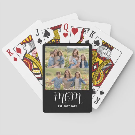 Mom Established Script Black 3 Photo Pokerkaarten (Achterkant)
