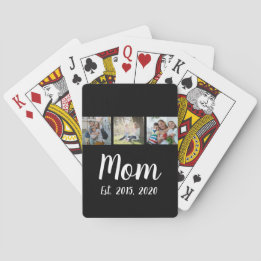 Mom Established Script Black 3 Photo Pokerkaarten