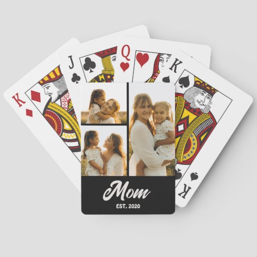 Mom Established Script Black 3 Photo Pokerkaarten (Achterkant)