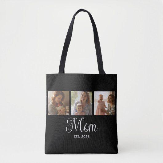 Mom Established Script Black 3 Photo Tote Bag (Voorkant)