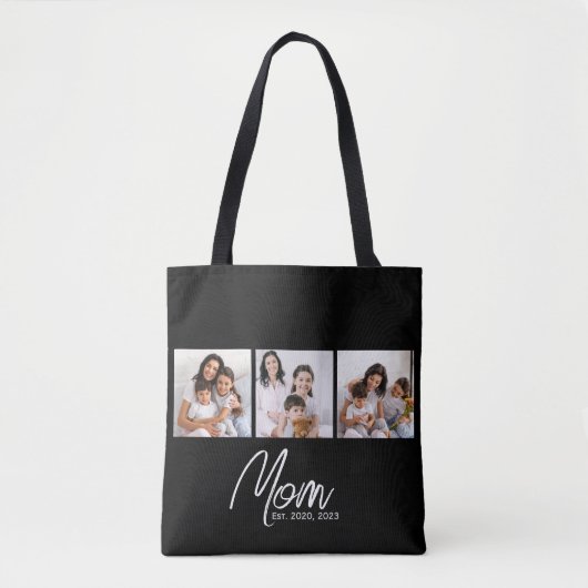 Mom Established Script Black 3 Photo Tote Bag (Voorkant)