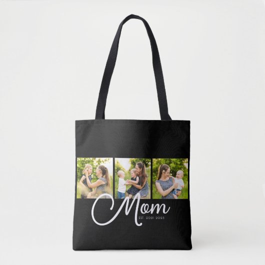 Mom Established Script Black 3 Photo Tote Bag (Voorkant)