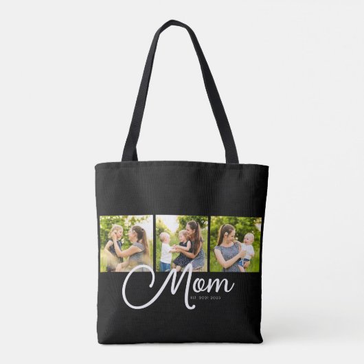 Mom Established Script Black 3 Photo Tote Bag (Achterkant)