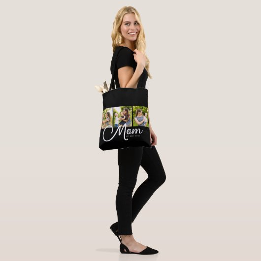 Mom Established Script Black 3 Photo Tote Bag (Op model)