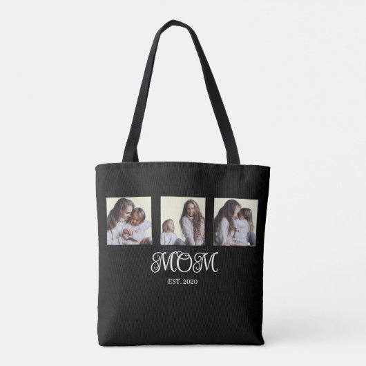 Mom Established Script Black 3 Photo Tote Bag (Achterkant)
