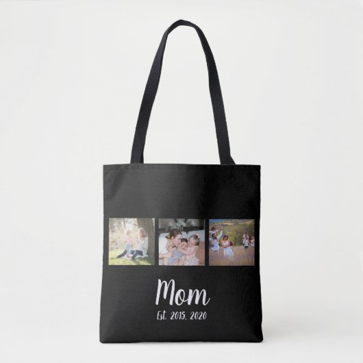 Mom Established Script Black 3 Photo Tote Bag (Voorkant)