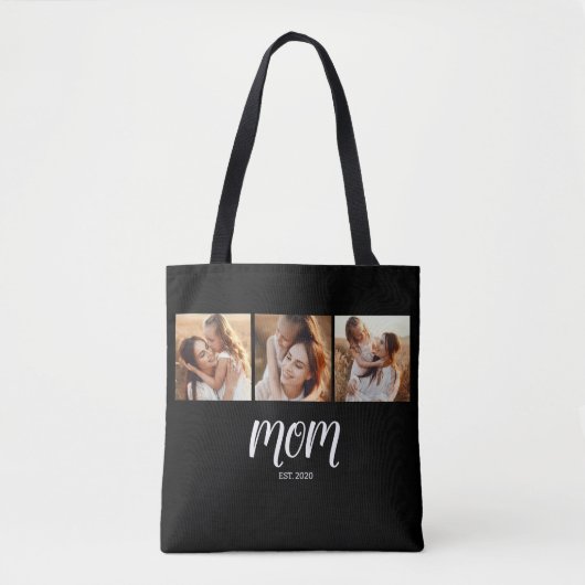 Mom Established Script Black 3 Photo Tote Bag (Voorkant)