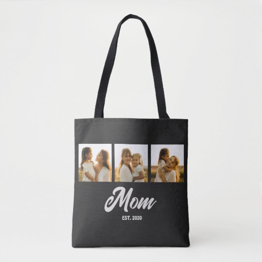 Mom Established Script Black 3 Photo Tote Bag (Voorkant)