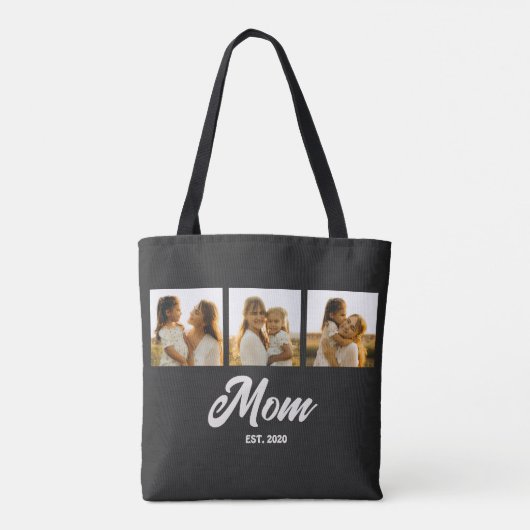 Mom Established Script Black 3 Photo Tote Bag (Achterkant)