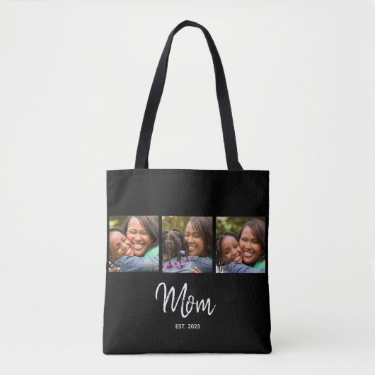 Mom Established Script Black 3 Photo Tote Bag (Voorkant)