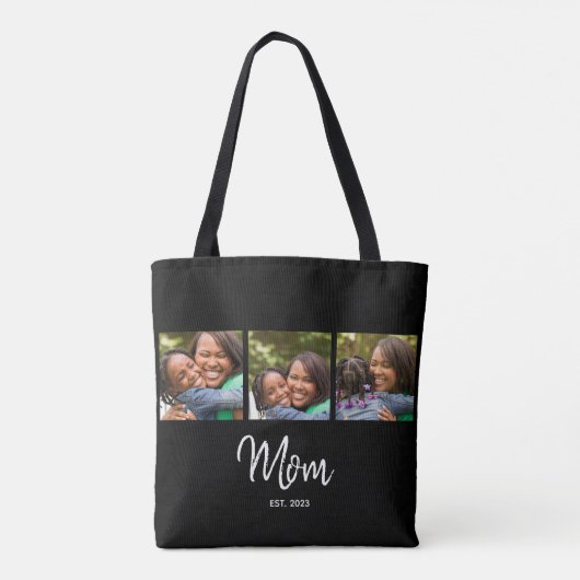 Mom Established Script Black 3 Photo Tote Bag (Achterkant)