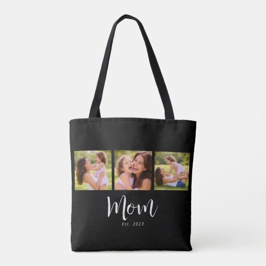 Mom Established Script Black 3 Photo Tote Bag (Achterkant)