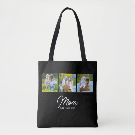 Mom Established Script Black 3 Photo Tote Bag (Voorkant)