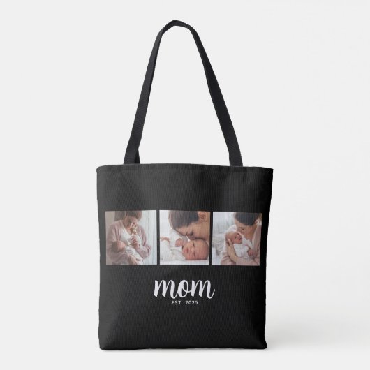 Mom Established Script Black 3 Photo Tote Bag (Achterkant)