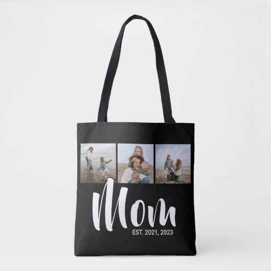 Mom Established Script Black 3 Photo Tote Bag (Voorkant)