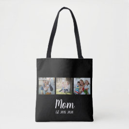 Mom Established Script Black 3 Photo Tote Bag