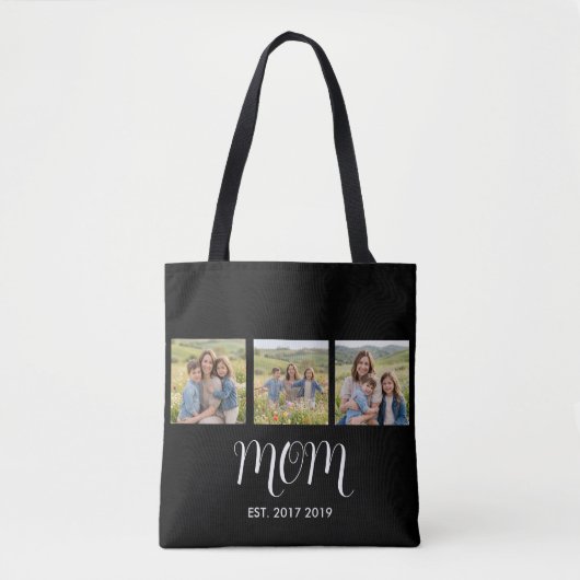 Mom Established Script Black 3 Photo Tote Bag (Voorkant)