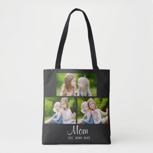 Mom Established Script Black 3 Photo Tote Bag (Voorkant)