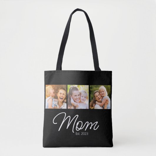 Mom Established Script Black 3 Photo Tote Bag (Voorkant)