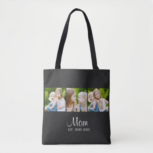 Mom Established Script Black 3 Photo Tote Bag (Voorkant)