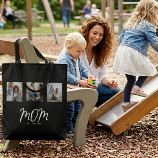Mom Established Script Black 3 Photo Tote Bag