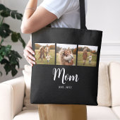 Mom Established Script Black 3 Photo Tote Bag