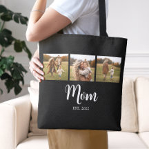 Mom Established Script Black 3 Photo Tote Bag