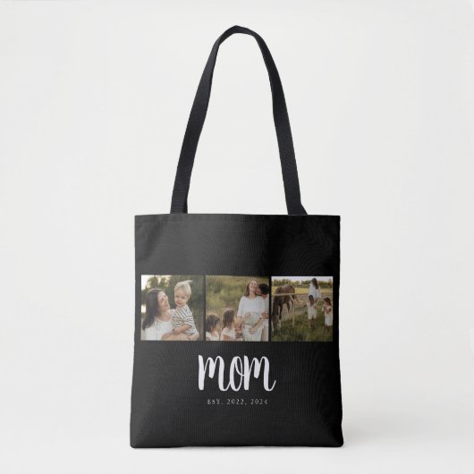 Mom Established Script Black 3 Photo Tote Bag (Voorkant)