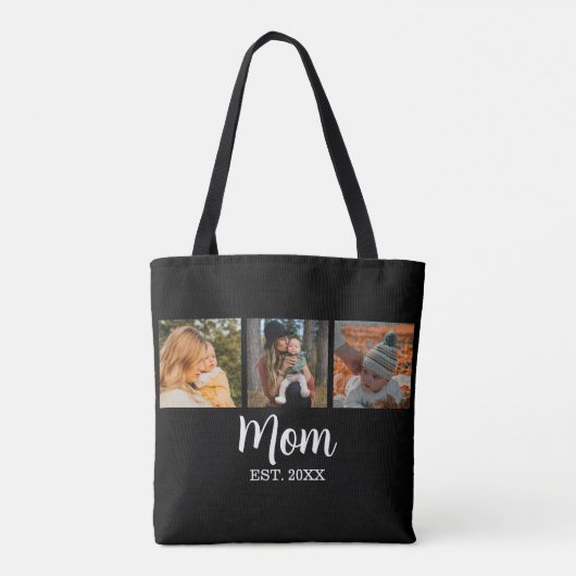 Mom Established Script Black 3 Photo Tote Bag (Achterkant)