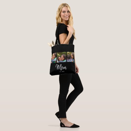 Mom Established Script Black 3 Photo Tote Bag (Op model)