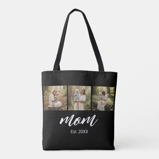 Mom Established Script Black 3 Photo Tote Bag (Achterkant)