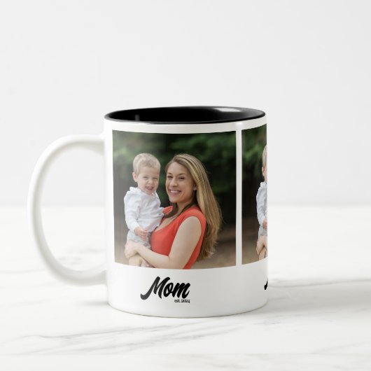 Mom Established Script Black 3 Photo Tweekleurige Koffiemok (Links)