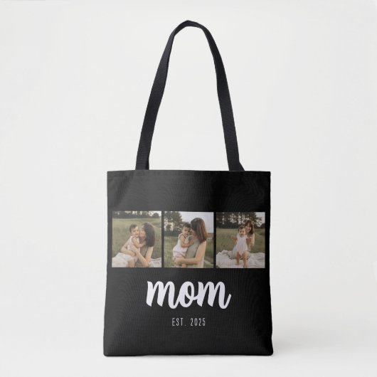 Mom Established Script Black 3 Photos Tote Bag (Voorkant)