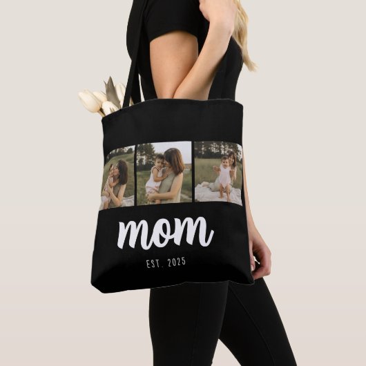 Mom Established Script Black 3 Photos Tote Bag (Dichtbij)