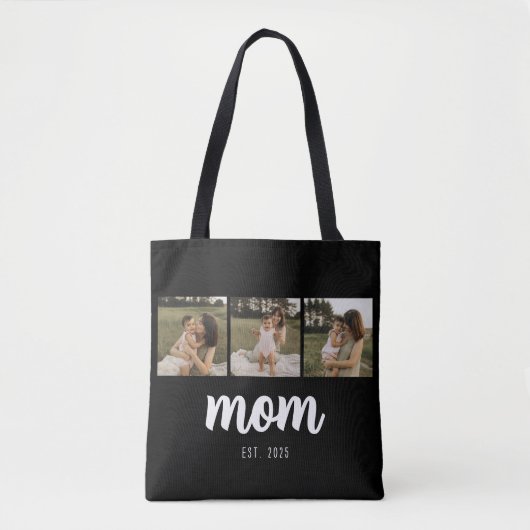 Mom Established Script Black 3 Photos Tote Bag (Voorkant)