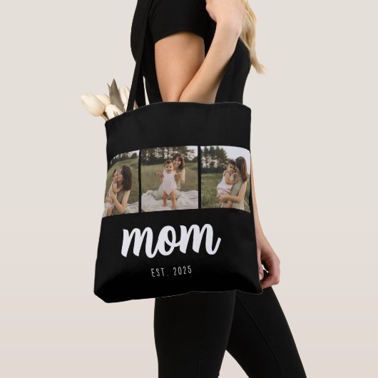 Mom Established Script Black 3 Photos Tote Bag (Dichtbij)