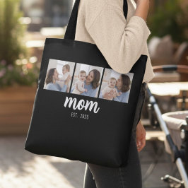 Mom Established Script Black 3 Photos Tote Bag