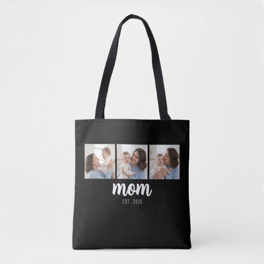 Mom Established Script Black 3 Photos Tote Bag (Voorkant)